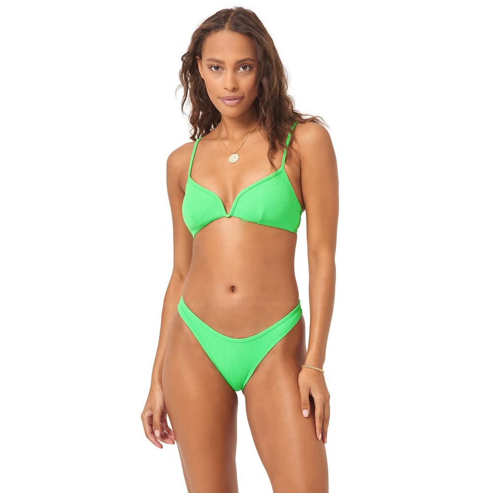 L*Space Camacho Cucumber Green Ribbed Bikini Swimsuit Bottoms Size XS